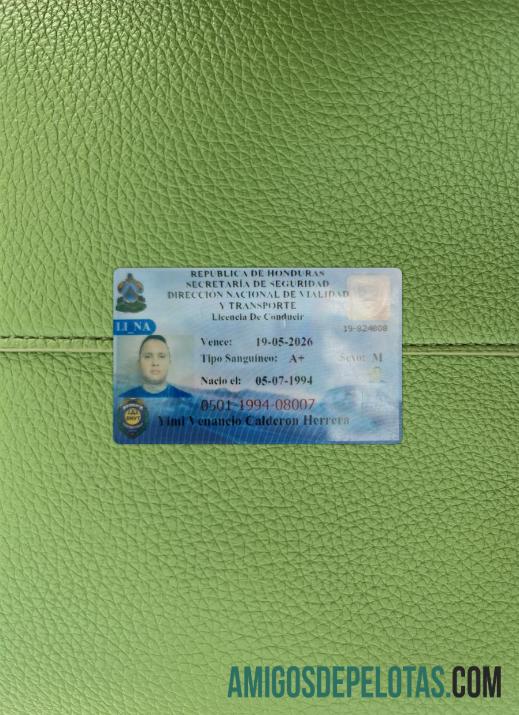 Carteira de motorista de Honduras fotolook frente exemplo